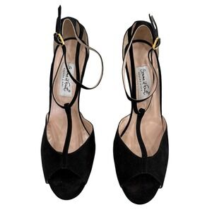 Comme il Faut Black Suede T-Strap Peep Toe Tango Heels Women Size 9.5 Argentina